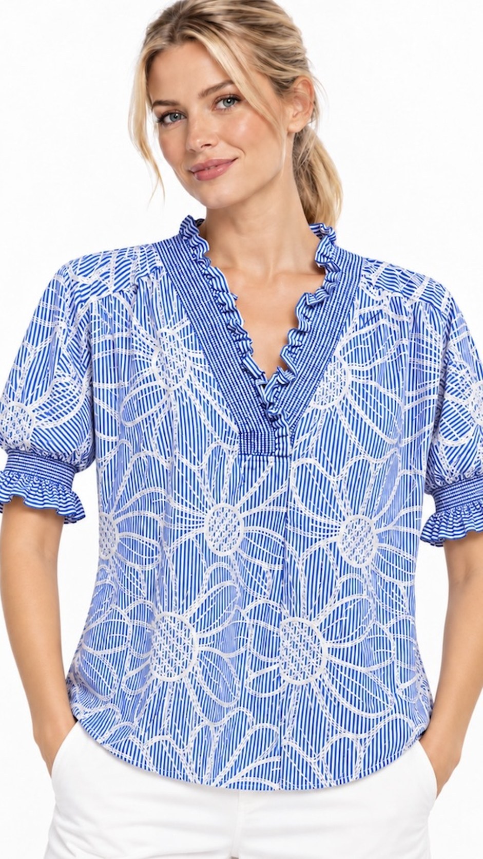 Blusa Floral Azul con Volantes