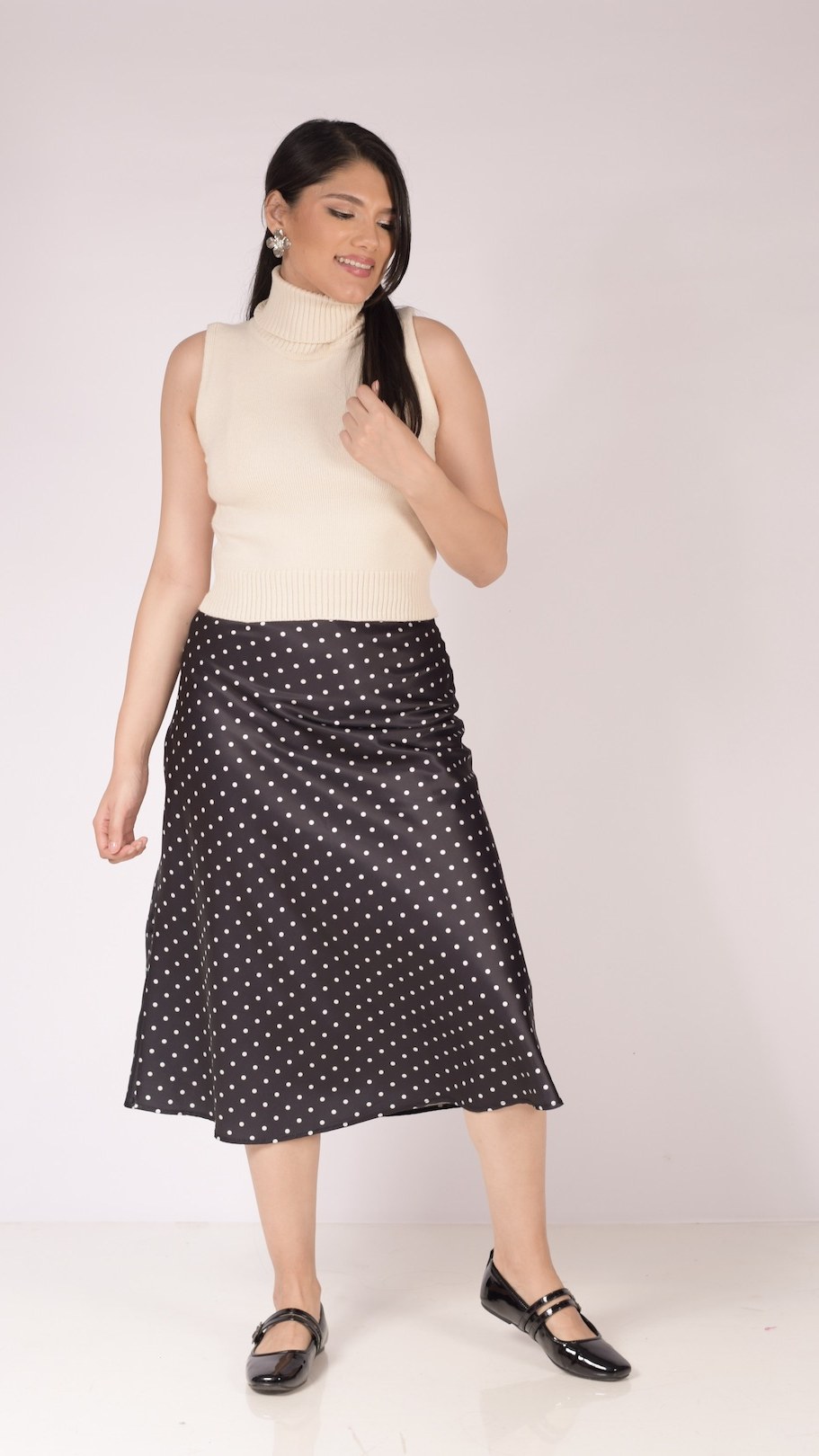 Falda Satín Lunares Negra