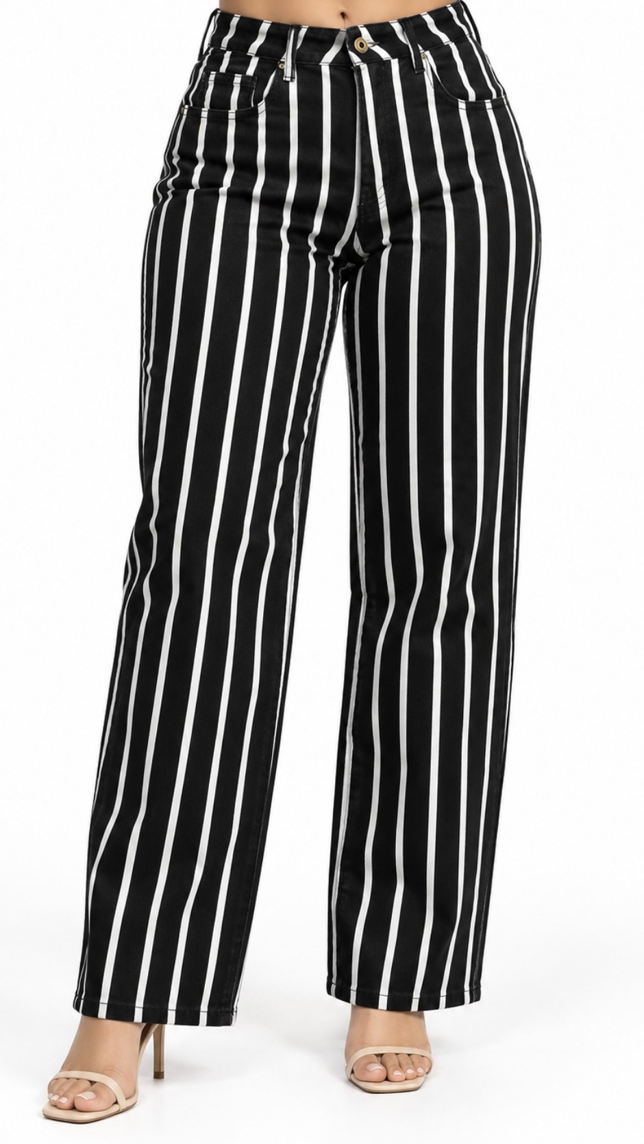 Pantalón Wide Leg Rayas Negro y Blanco