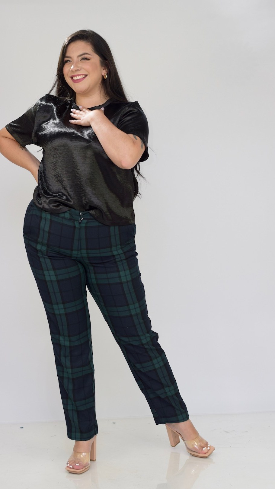 Pantalón Plus de Cuadros Verde