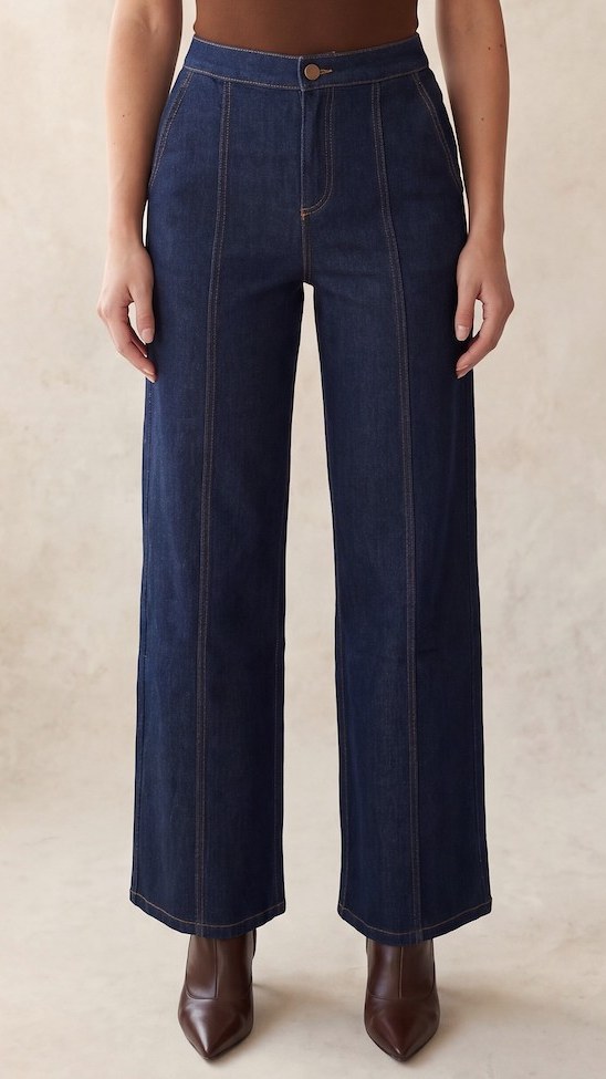 Jean Wide Leg Azul Costuras en Contraste
