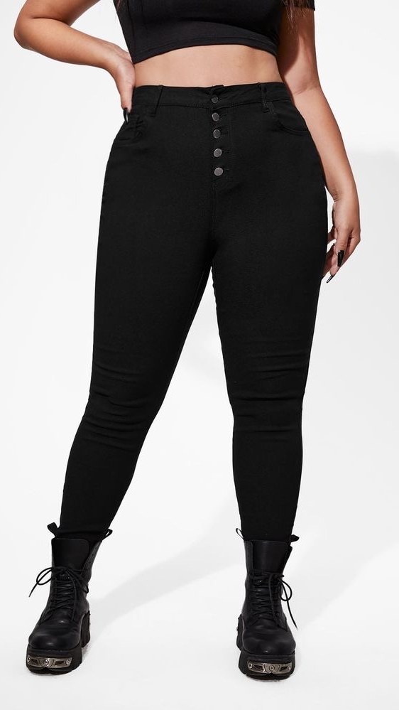 Jean Skinny Negro con Botones
