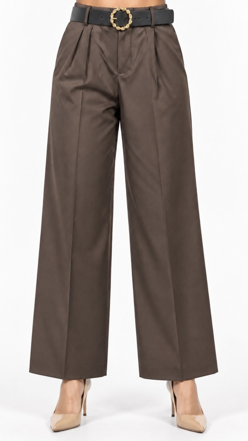 Pantalón de Pinzas Café con Cinturón