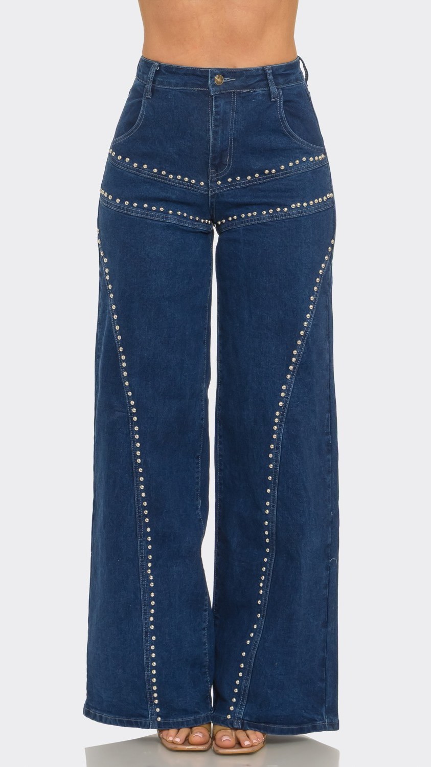 Jean Wide Leg Azul con Tachas