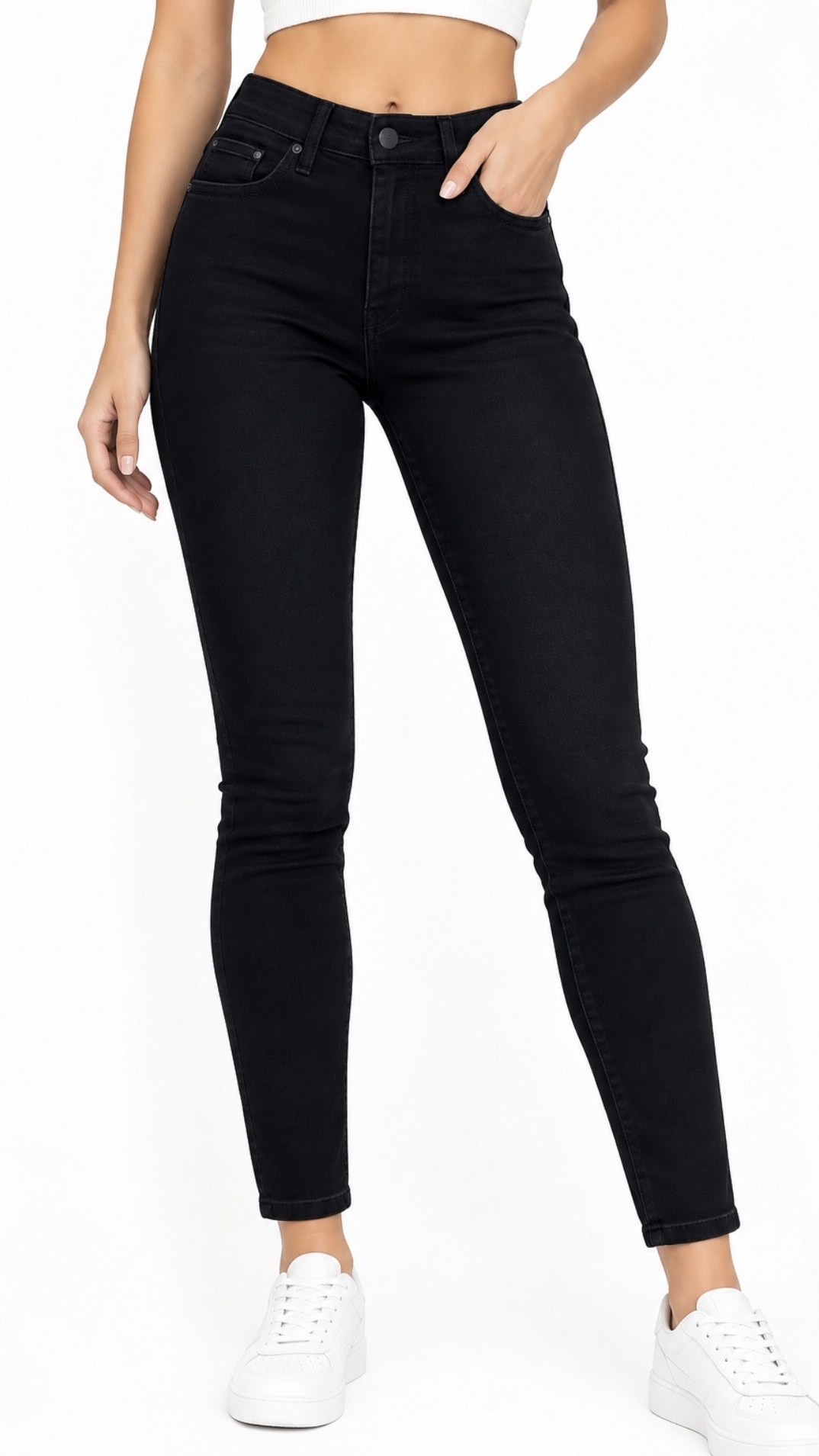 Jean Skinny Negro Tiro Alto