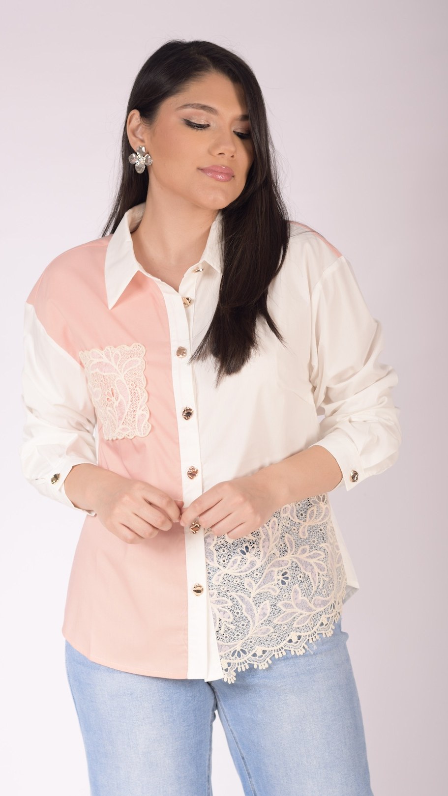 Camisa Bicolor con Encaje