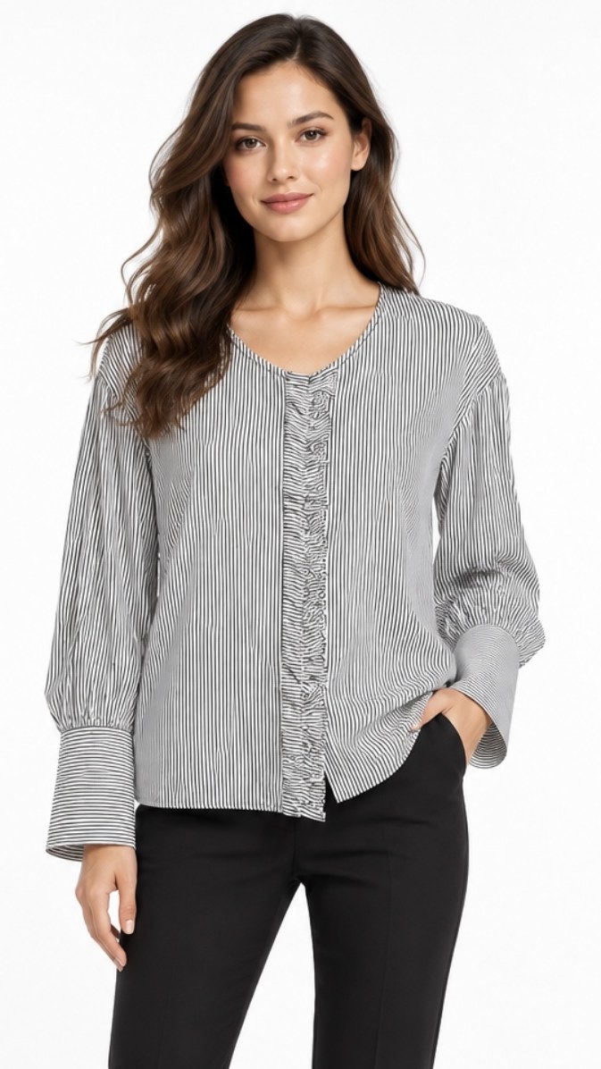 Blusa Rayas Gris con Botones