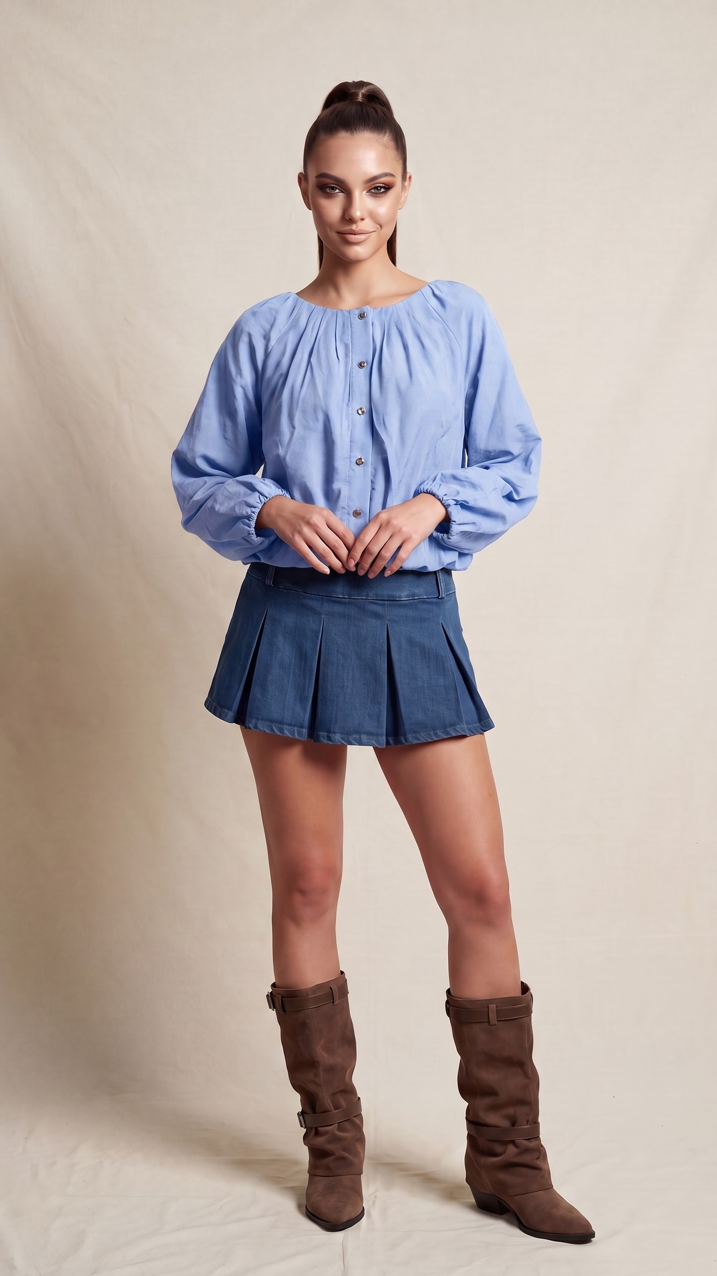 Blusa Celeste Abullonada