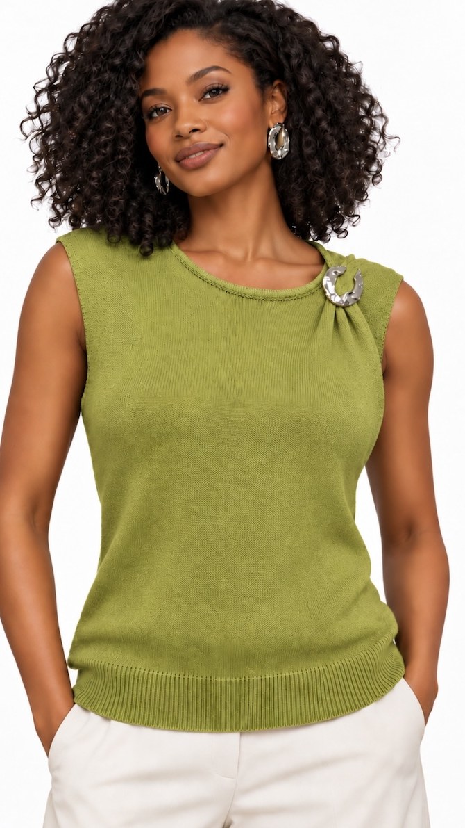 Top Tejido Verde con Broche