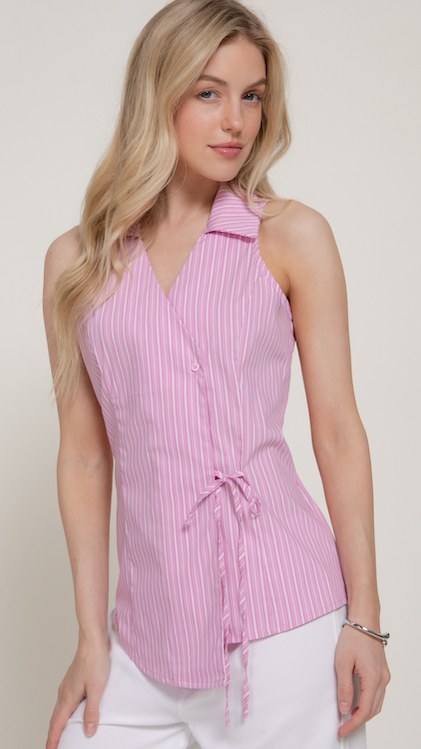 Blusa Rayas Rosa Cruzada
