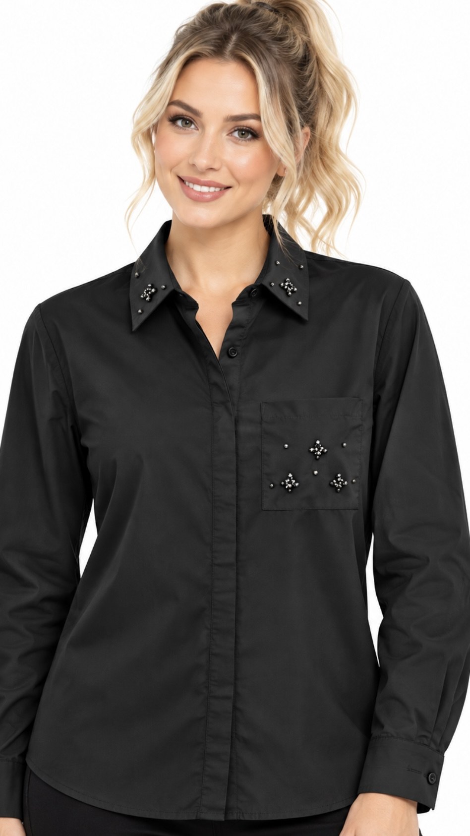 Camisa Negra con Pedrería