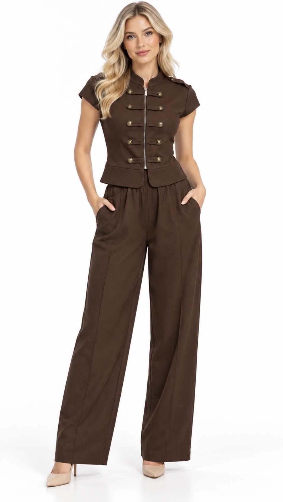Conjunto Café Chaleco y Pantalón