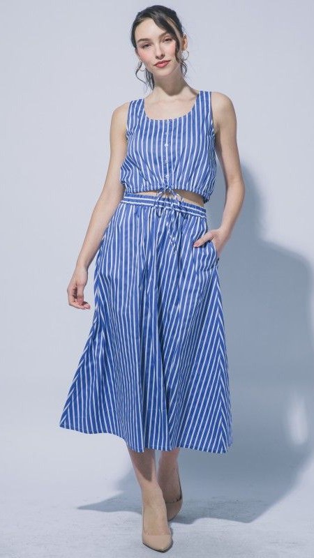 Conjunto Rayas Azul Top y Falda