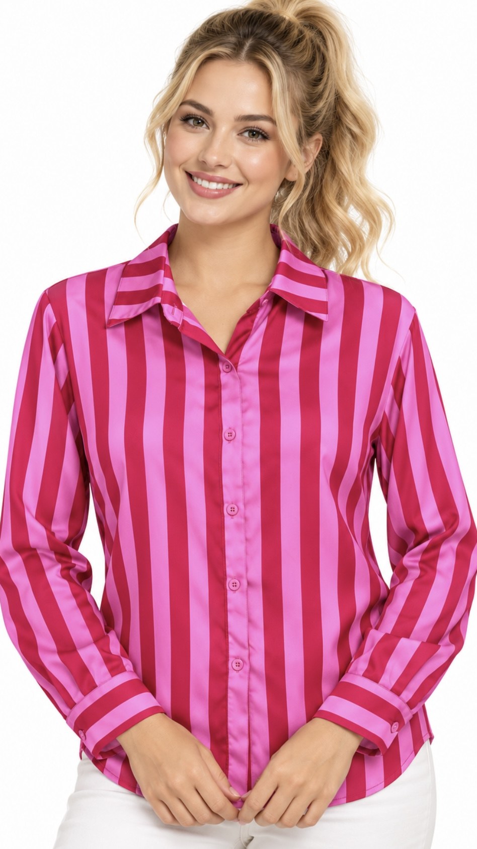 Conjunto Camisa Rayas Fucsia