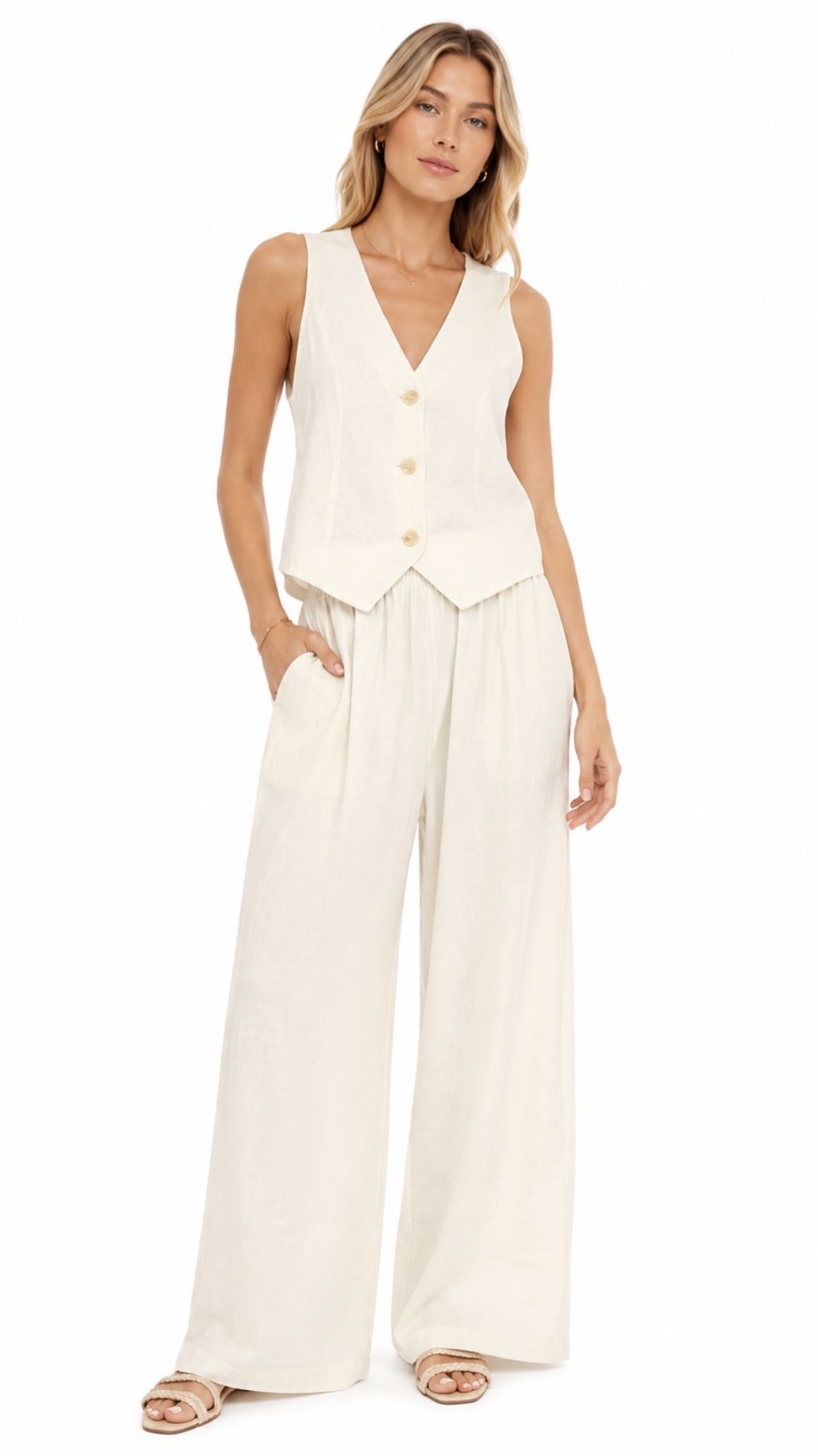 Conjunto Chaleco y Pantalón Crema