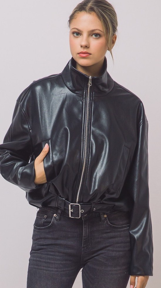 Chaqueta Cuero Sintético Negra