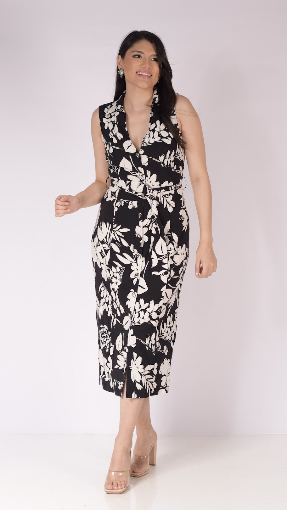 Vestido Midi Floral Negro