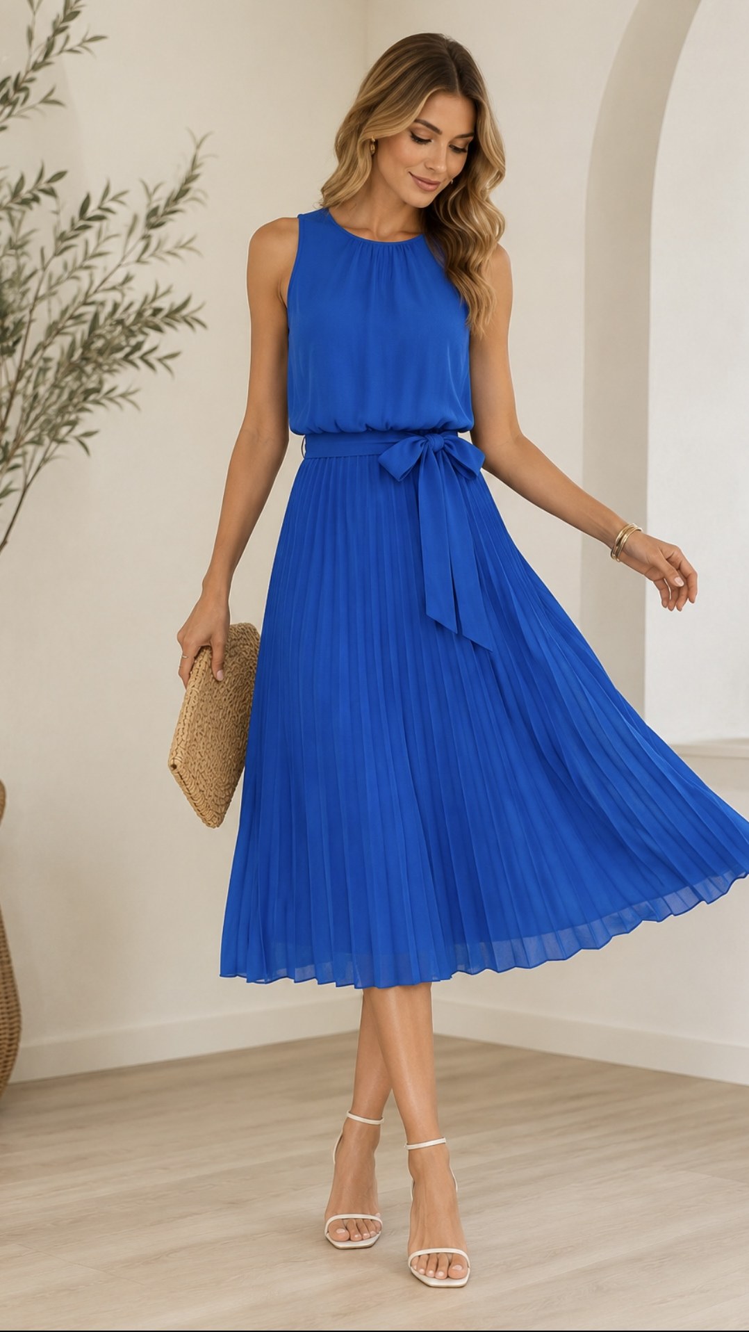 Vestido Plisado Azul Rey
