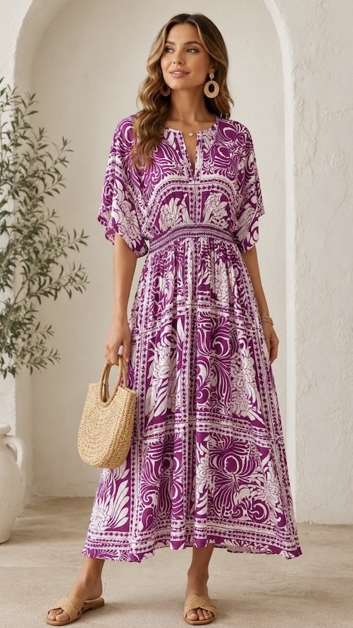 Vestido Largo Estampado Morado